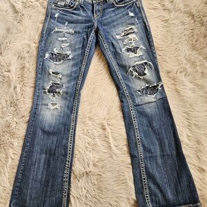 Aiko Blue Distressed Boot Cut Jeans